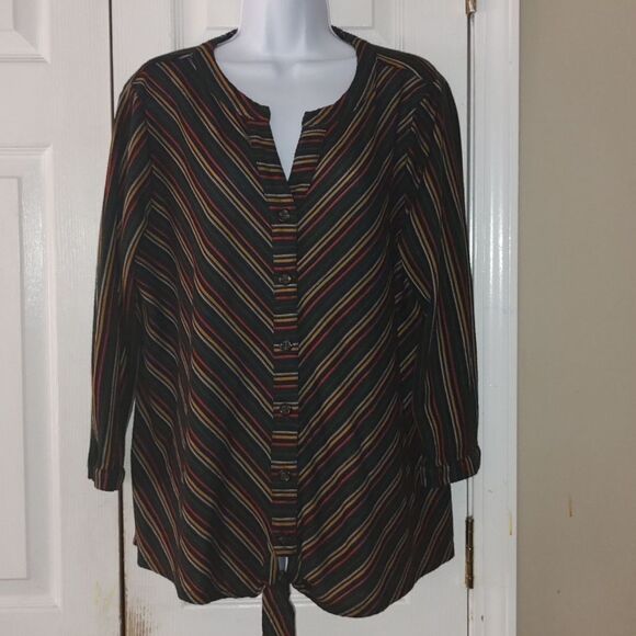 New Directions curvy striped button down tie front Sz 1X - Picture 1 of 4